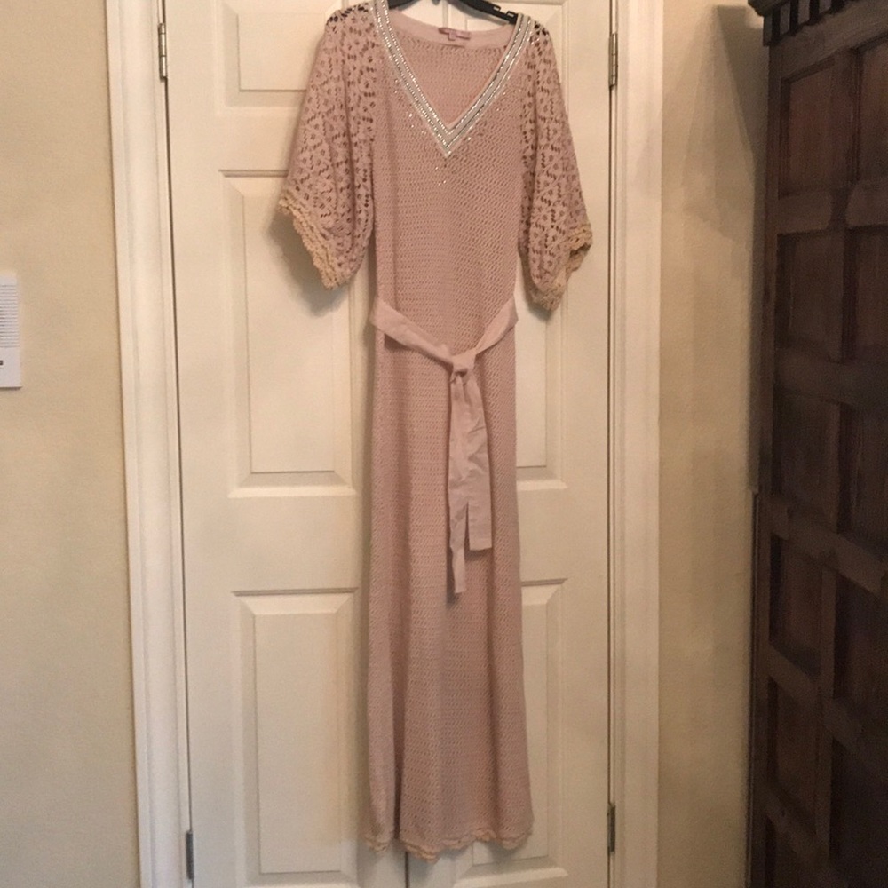 Calypso Blush crochet Maxi dress with beading.